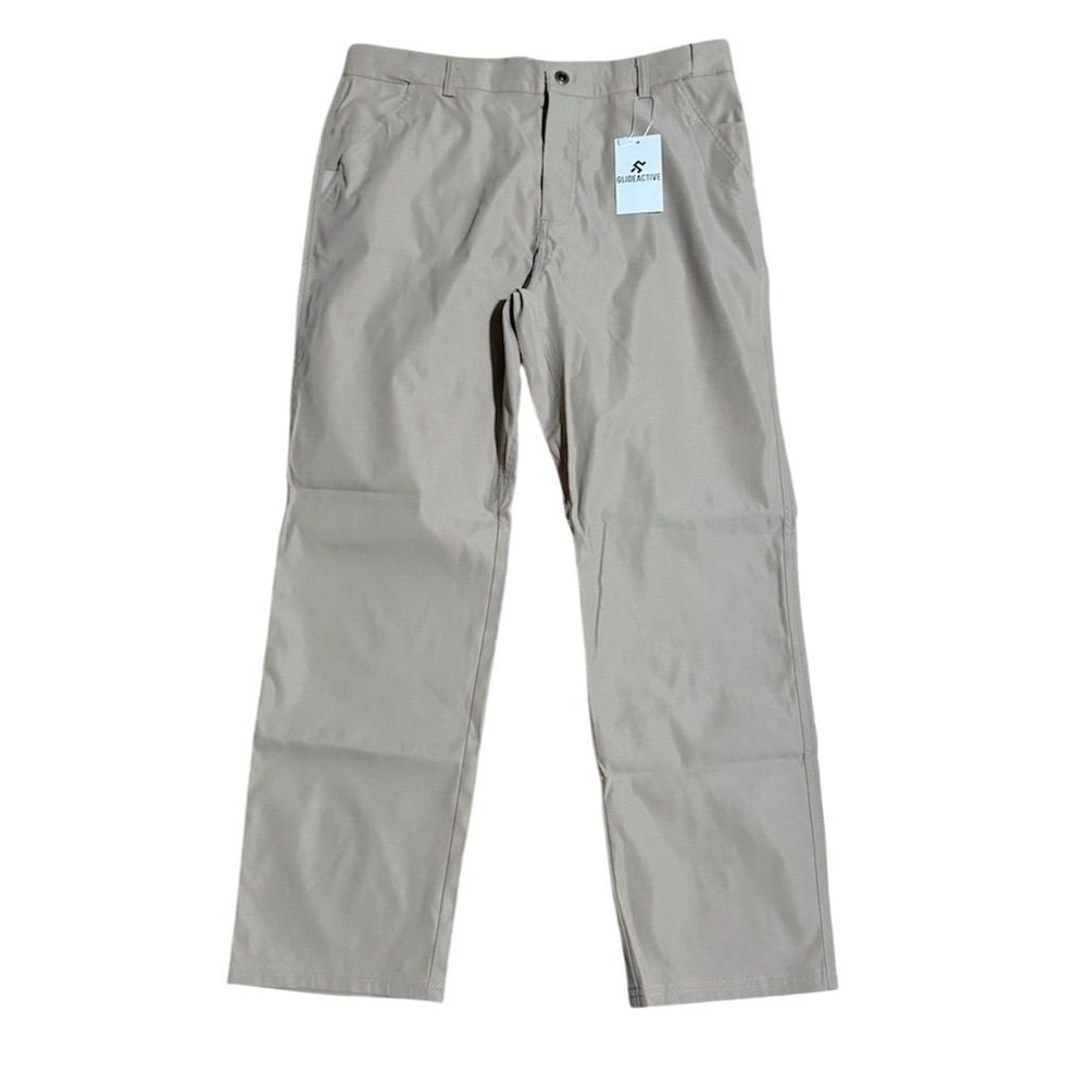 Glide Active Men's Beige Straight‎ Fit Chino Pants L 28" Inseam adjustable waist